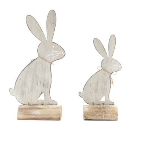 lot de 2 lapins en métal sur socle hauteur 21cm et 27,5cm