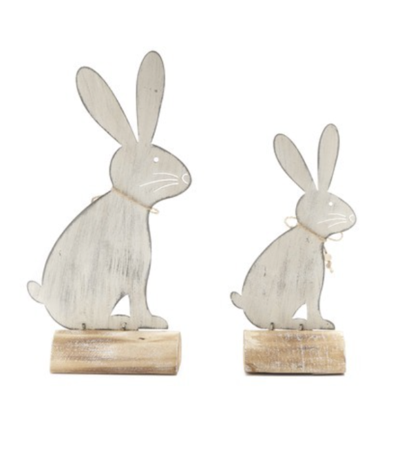 lot de 2 lapins en métal sur socle hauteur 21cm et 27,5cm