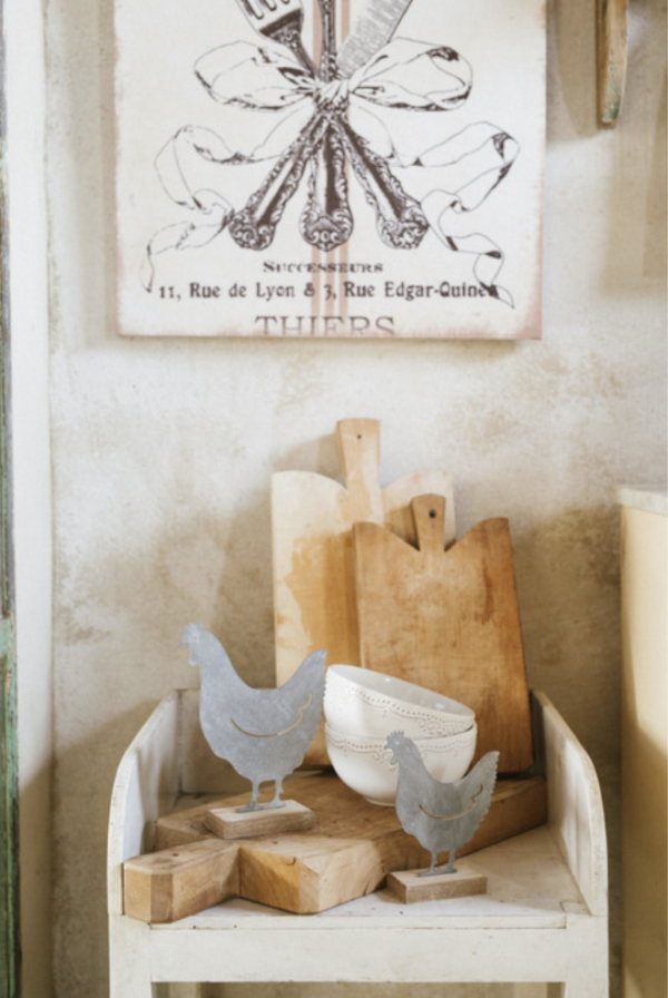 lot de 2 poules en métal hauteur 19,5cm et 22cm 2