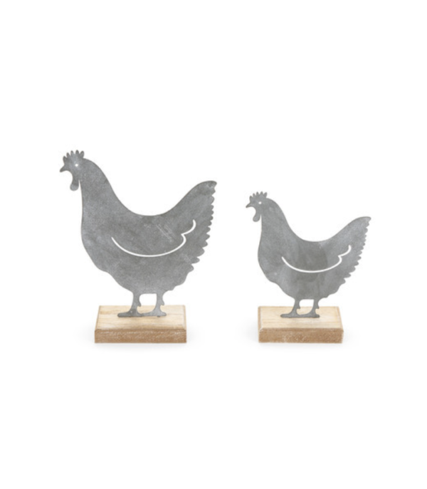 lot de 2 poules en métal hauteur 19,5cm et 22cm