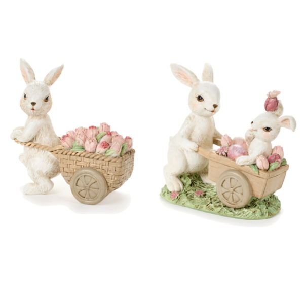 Lot de 2 Lapins Jardiniers Décoratifs en Résine de Bois Hauteur 12 cm