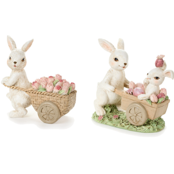 Lot de 2 Lapins Jardiniers Décoratifs en Résine de Bois Hauteur 12 cm