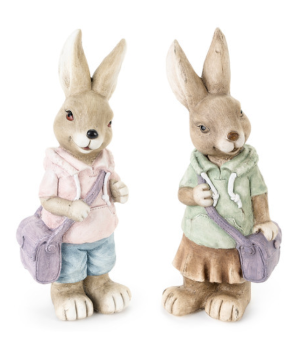 Lot de 2 Lapins en Résine de Bois Hauteur 46cm