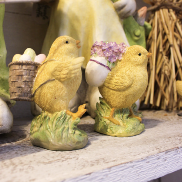 Lot de 2 Poussins avec Sac à Dos en Résine de Bois 7,5x5x10cm 2