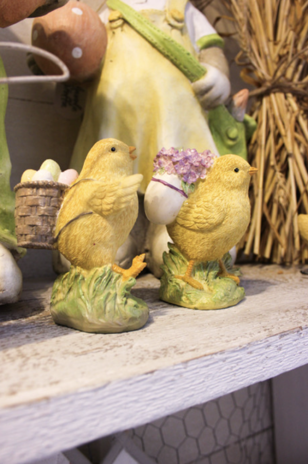 Lot de 2 Poussins avec Sac à Dos en Résine de Bois 7,5x5x10cm 2