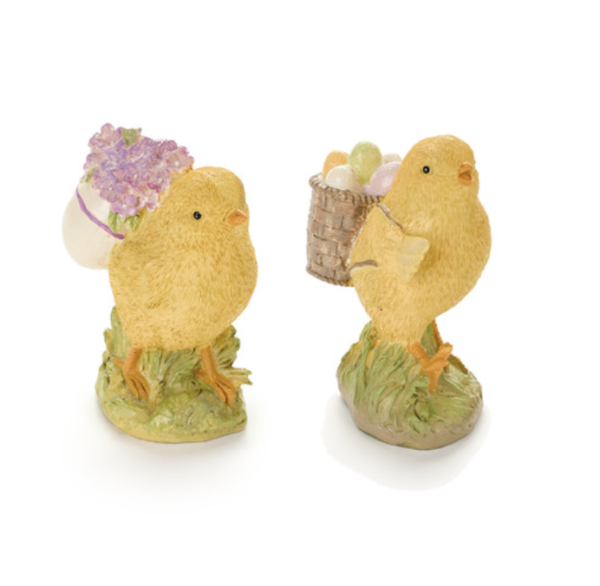 Lot de 2 Poussins avec Sac à Dos en Résine de Bois 7,5x5x10cm