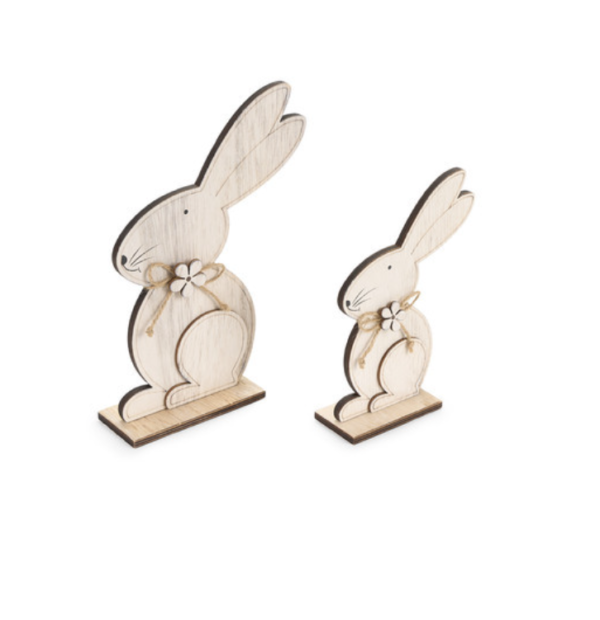 lot de 2 figurines lapins en résine de vois à poser