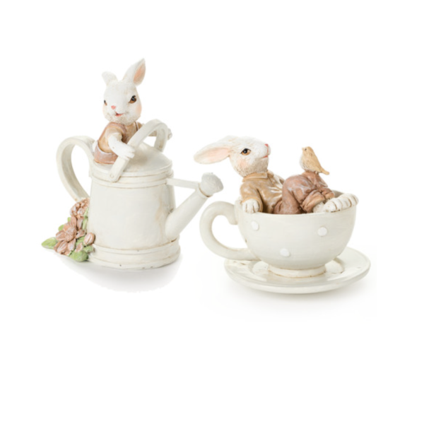 lot de 2 lapins arroseurs décoratifs en résine de bois hauteur 10,5cm