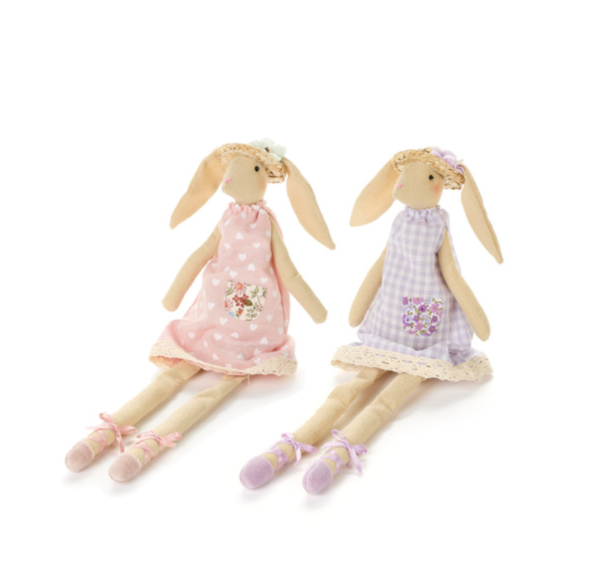 lot de 2 poupées lapines assises 29x18cm