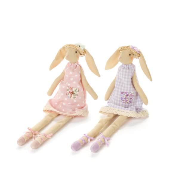 lot de 2 poupées lapines assises 29x18cm