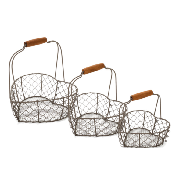 lot de 3 paniers en métal forme coeur